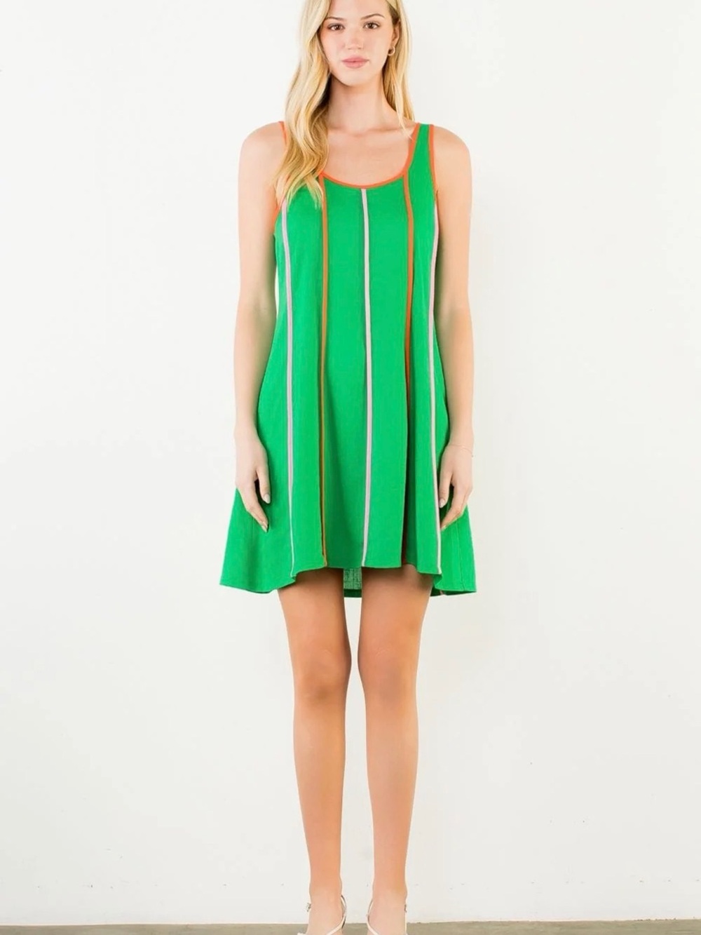 THML Sleeveless Green Stripe Swing Dress